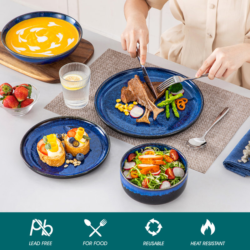 Piece Stoneware Dinnerware Set - Service for 6, Blue