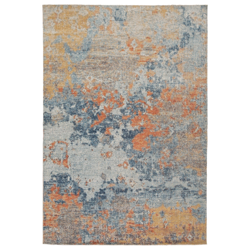 Tapis orange / bleu / gris tissé à la main Annachristina, Rectangle 7 pi 10 po x 10 pi