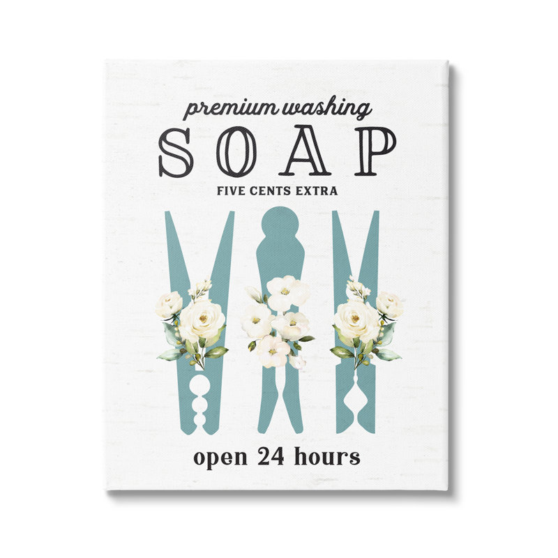Vintage Floral Clothespins Premium Soap Laundry Sign Canvas Art
