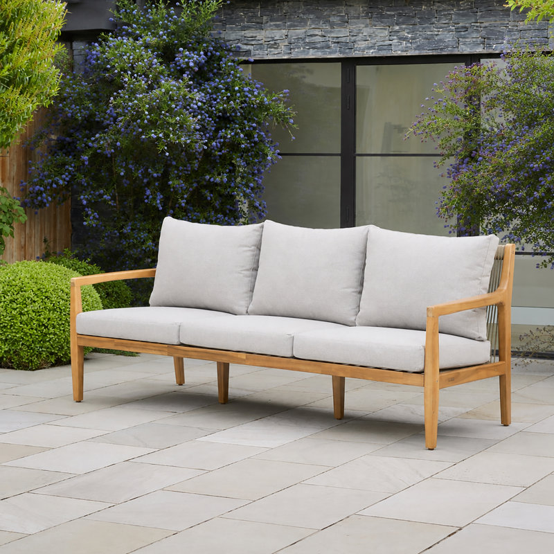 Outdoor Solid Wood Sofa with Cushions, 3-Seater