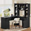 Bureau d'ordinateur en L avec armoires de rangement et tablettes, noir élégant, 65 pouces de large, pour le bureau à domicile ou le bureau