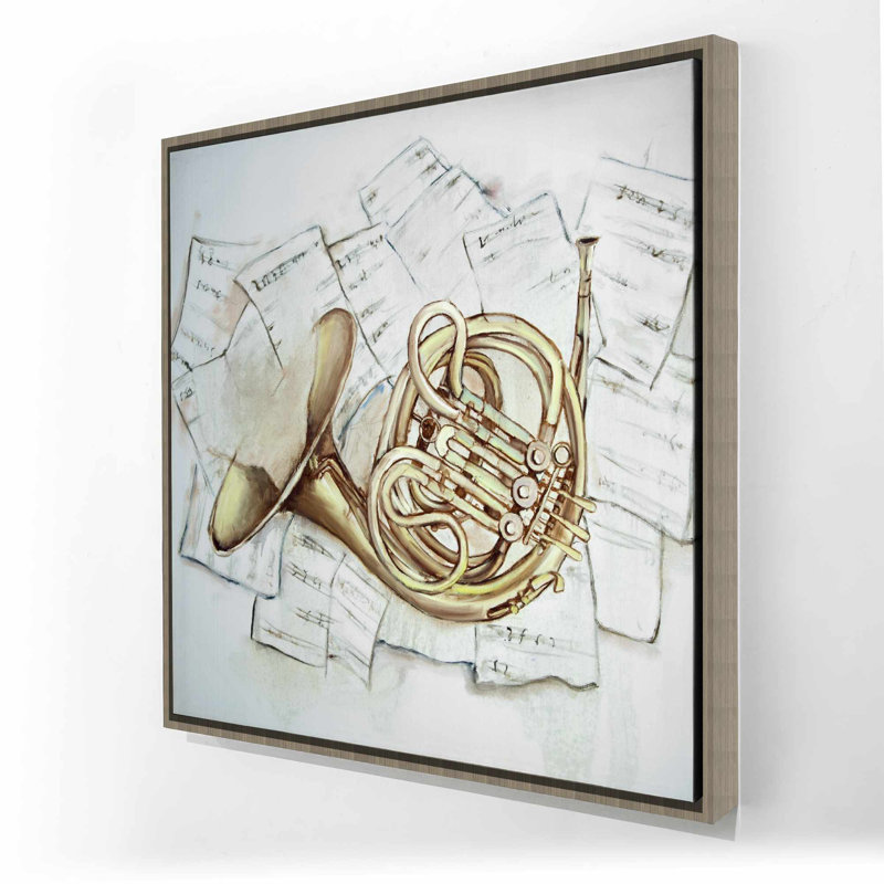 Toile blanche pour chambre musicale | Cor sur feuille de musique décor, Brun