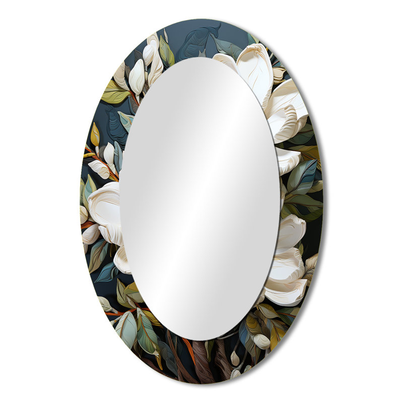 Miroir mural ovale blanc et jaune Magnolias, 36 po x 24 po