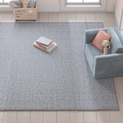 Tapis bleu marine / blanc tissé à la main
