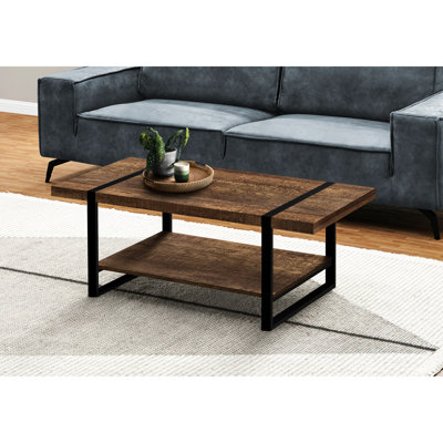 Table basse d'appoint en forme rectangulaire - L 48,61 po, stratifié brun, métal noir, pièce de salon de conception contemporaine rectangulaire,