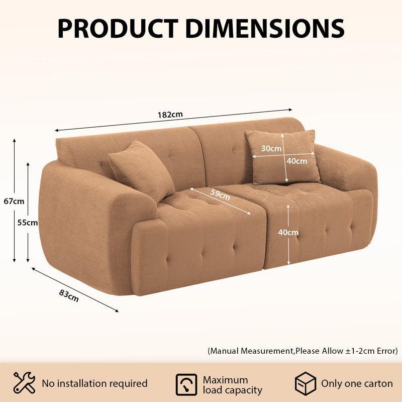 2 Seater Fabric Corner Sectional, Brown
