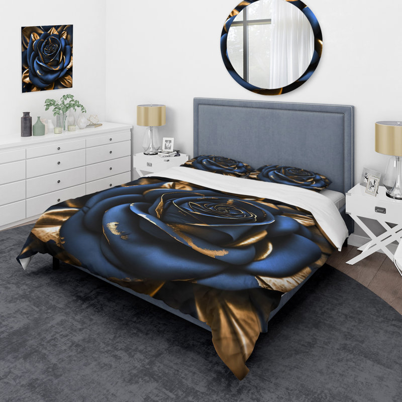 Ensemble de housse de couette en microfibre / polyester Gilded Rose In Kings Blue II