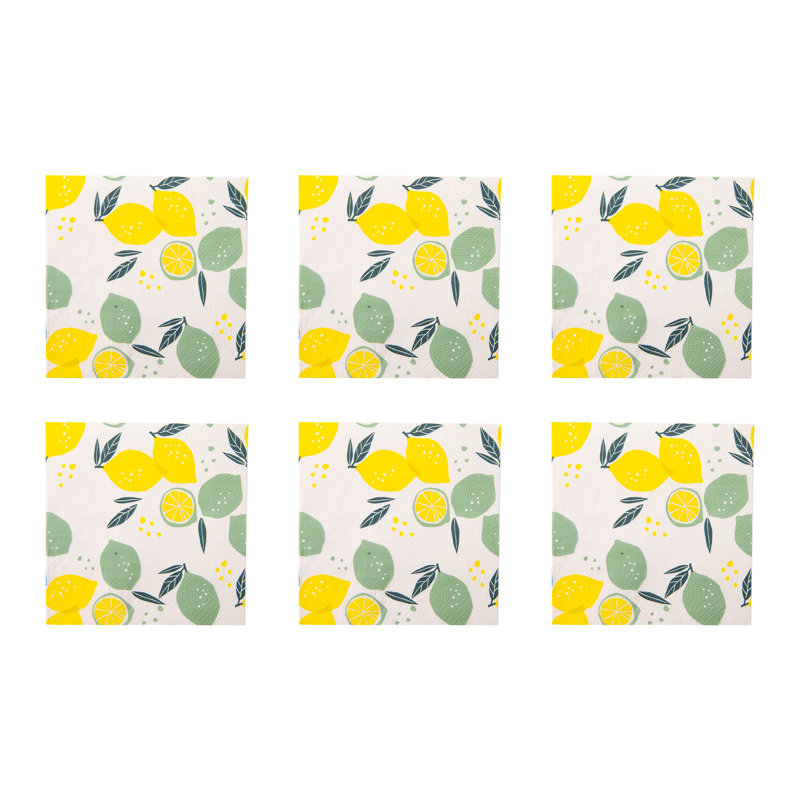Paquet de 20 serviettes de table à 3 épaisseurs citron et lime - ensemble de 6