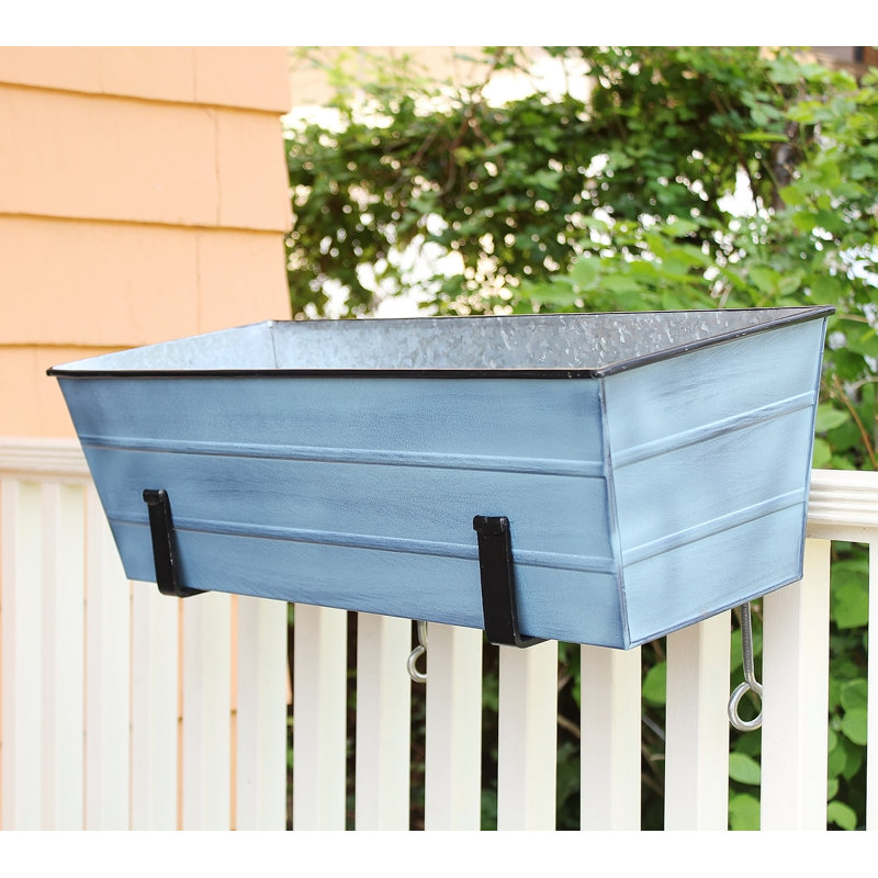 Nantucket Blue Galvanized Steel Rectangular Planter Box with Brackets