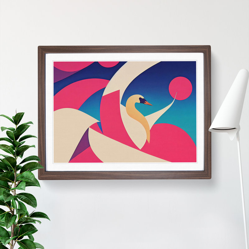 Swan Abstract Vol.3 - Single Picture Frame Print, 46cm H x 64cm W x 2cm D, Walnut Framed