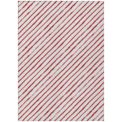 Tapis intérieur/extérieur lavable à rayures rouges et blanches 90 x 150 cm