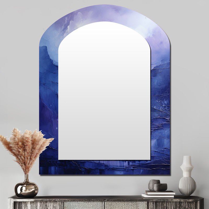 Indigo Dreams I - Landscapes Asymmetrical Large Wall Mirror, Modern Arch Unique Mirror, Printed Metal Art, 43" x 33"