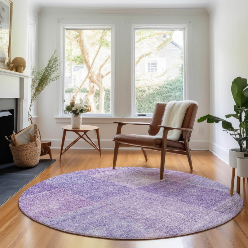 Premium Machine Washable Prisco Lavender Rug, Round 8'