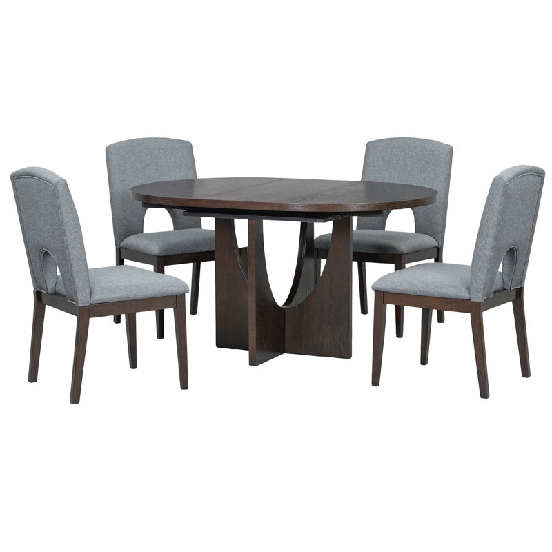 Ensemble de table de salle à manger extensible 5 pièces avec rallonge amovible pour petits espaces, Espresso, Espresso, Grey