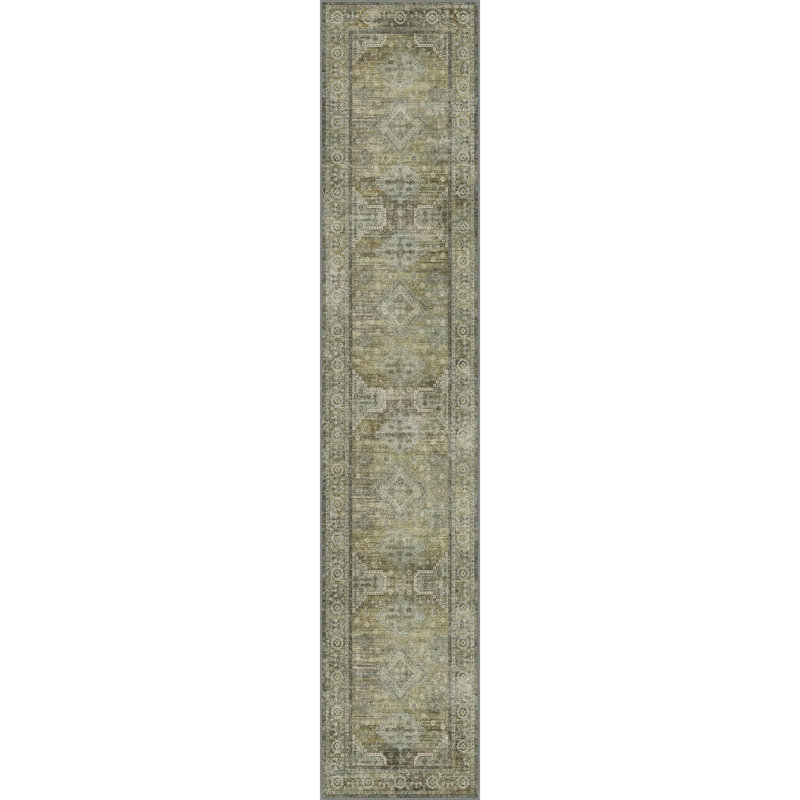 Oriental Sage / Gray Easy Clean Non-Slip Washable Performance Area Rug , Runner 2' x 6'