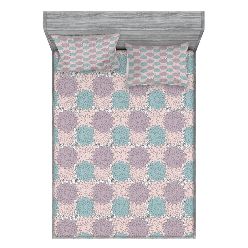 Microfiber Floral Sheet Set, Queen Sheet Set with Fitted Sheet