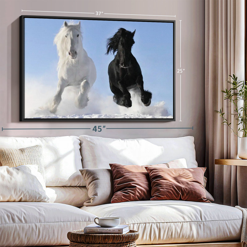 «Winter Friesian Horses», reproduction sur toile, H 25 po x l 37 po