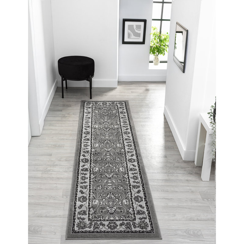 Demico Modern Low Pile Area Rug - Polypropylene Weaving - Jute Backing - Classical Floral Traditional Design Rugs, Grey, 