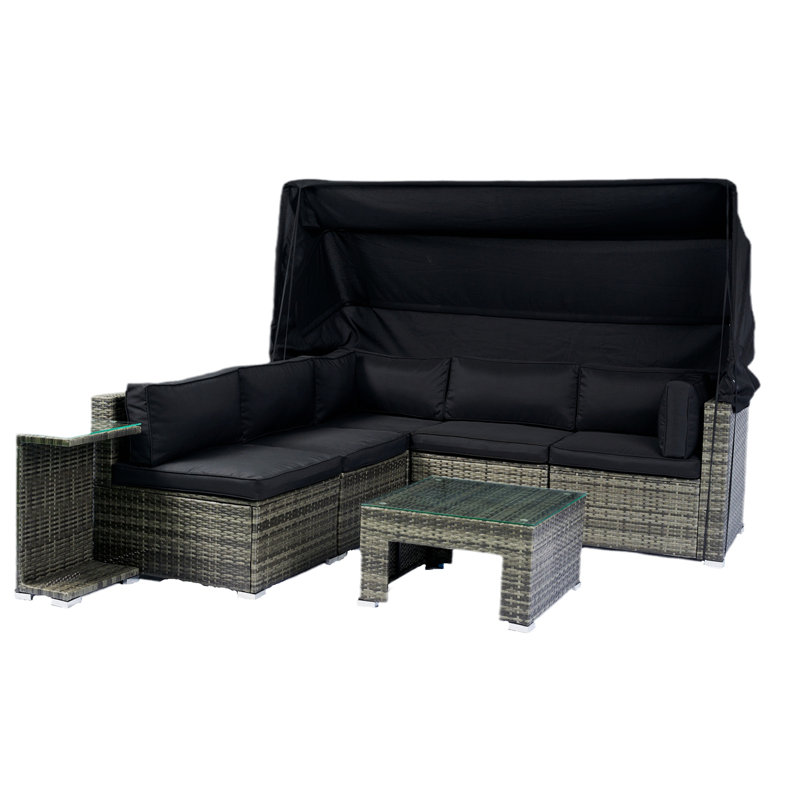 Ensemble de conversation 7 pièces avec canapé modulaire rétractable, Gris