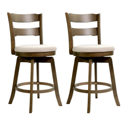 25” Swivel Counter Barstools Set of 2 with Backrest Upholstered Seat for Pub Island Brown
