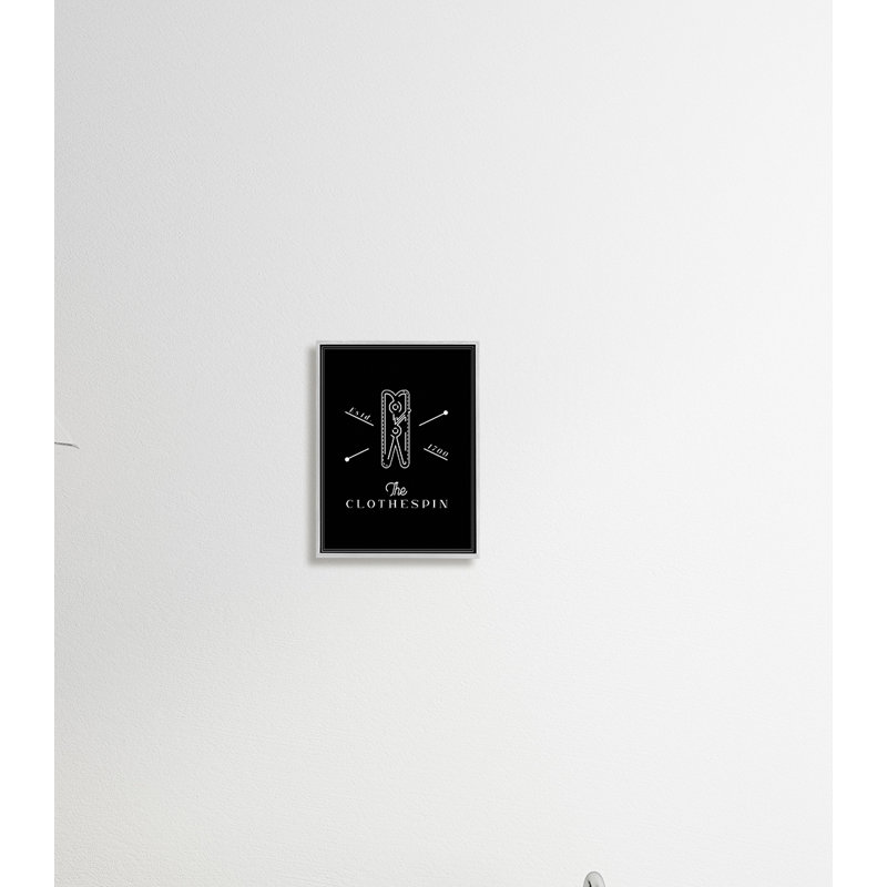 The minimal de la pince à linge noir et blanc - Illustration, Giclée encadrée blanc bord de mer, H 14 po x l 11 po x P 1,5 po