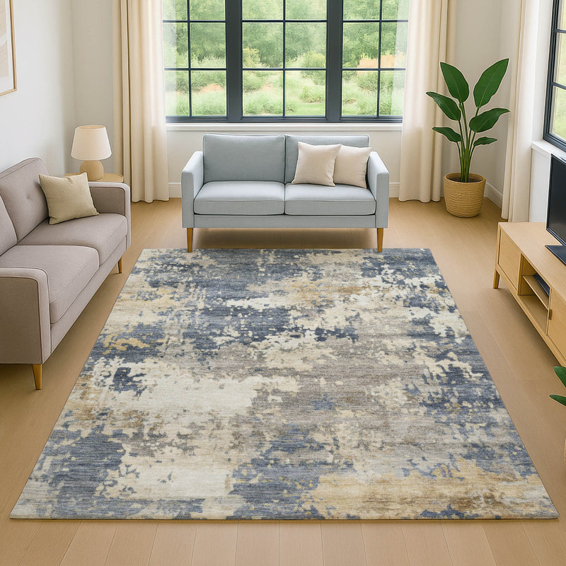 Premium Machine Washable Mayfield AMF2142 abstract Rug, Blue, 8' x 10'