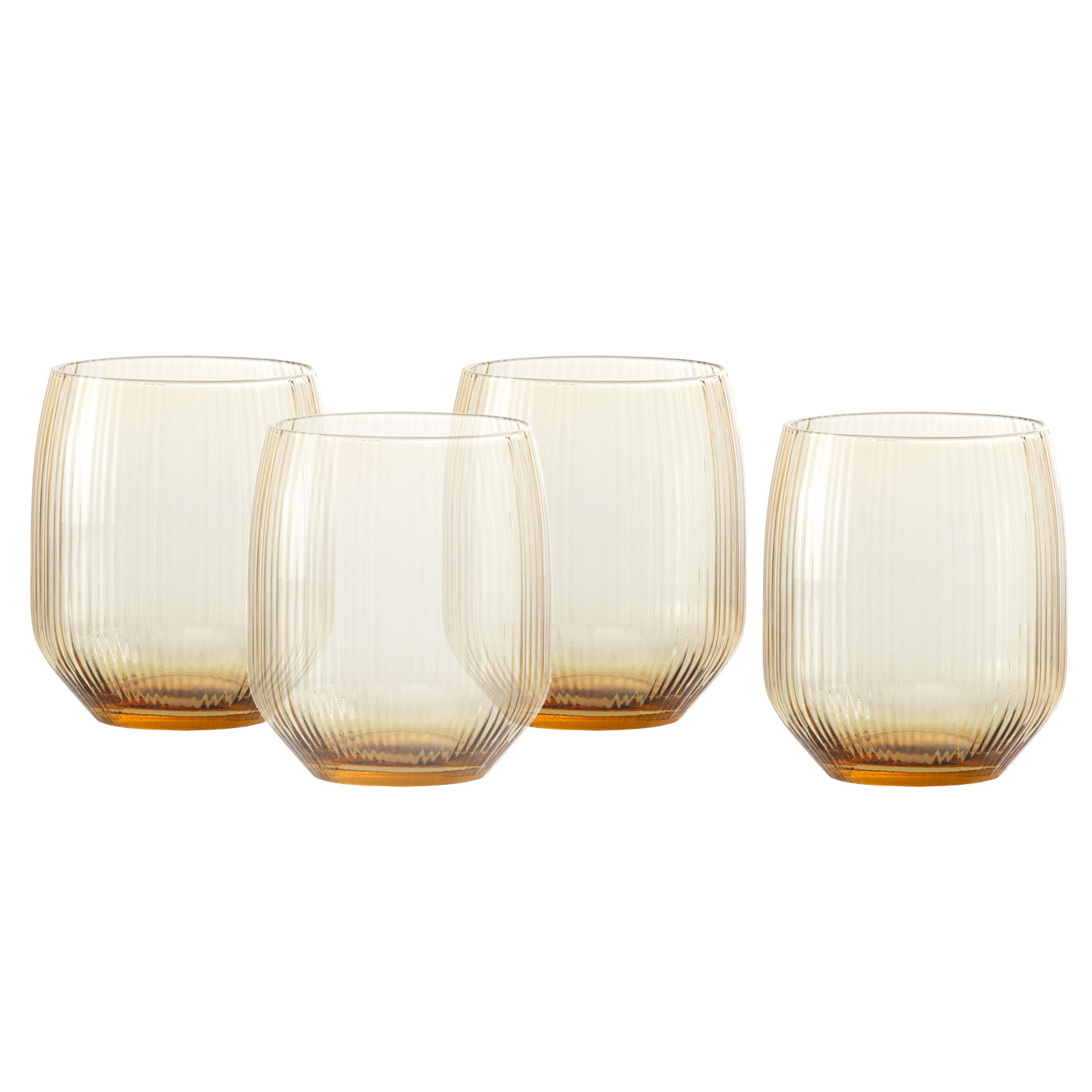 Fortessa Estiva Glass, 17.5 Ounce Tall Tumbler (Set of 4), Textured Clear, 17.5 fl oz, Textured Ginger Gold