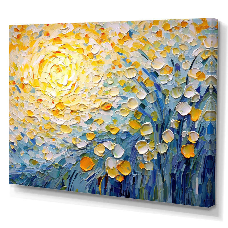Blossoming Summer Buttercups Flower Field - Flowers Canvas Print (no texture), Floral Wall art, Wrapped Canvas, 24" H x 32" W