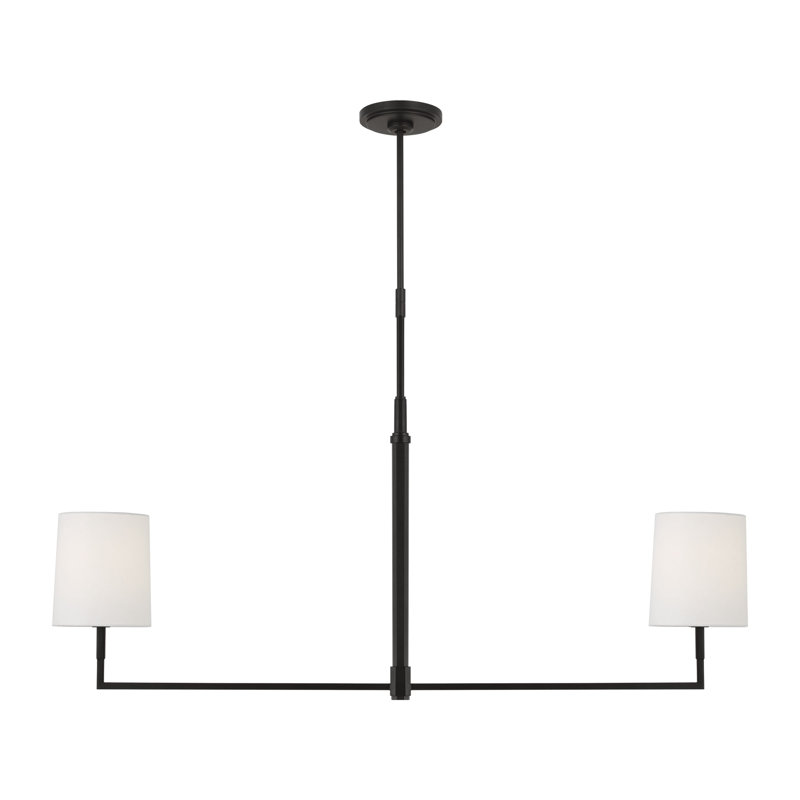 Thomas O'Brien Danica 2 Light Dining Room Chandelier With White Linen Shade, Aged Iron