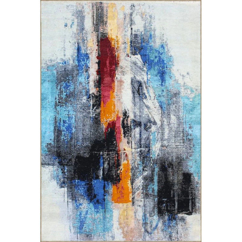 Blue Pastel Themed Woven Base Carpet And Washable Carpet, Rectangle 4'8" x 6'7"
