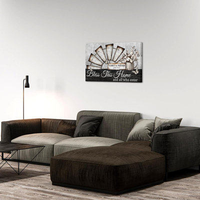 Visual Art Decor Farmhouse Windmill Wall Decor Bless This Home Sign Rustic Farm Style Room Decor Framed 16x24inch Kitchen Bedroom Living Room Decor (Black)