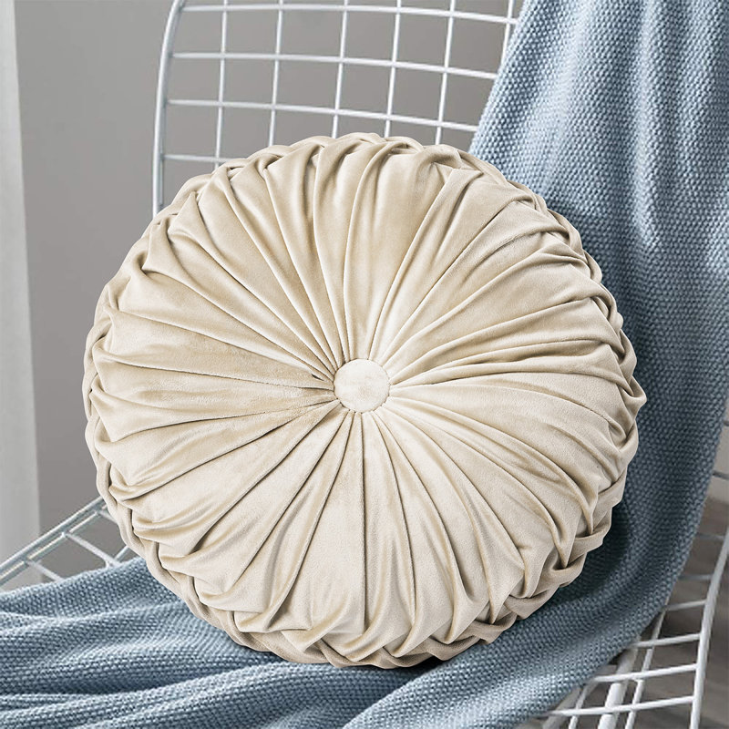 Echo Buttons Velvet Throw Pillow, Beige