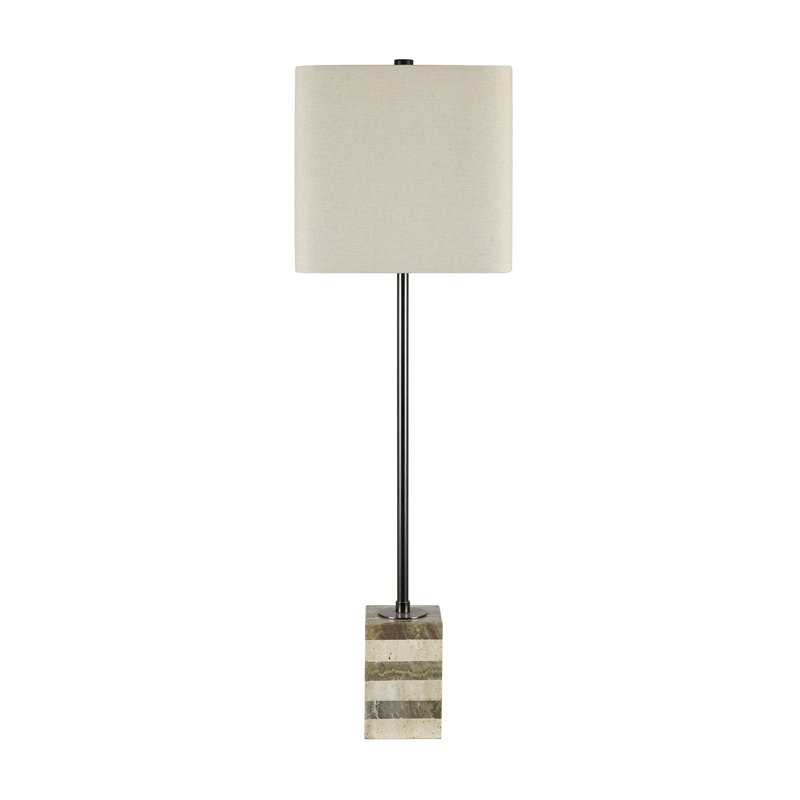 34.75" Stone Table Lamp With Gray Shade