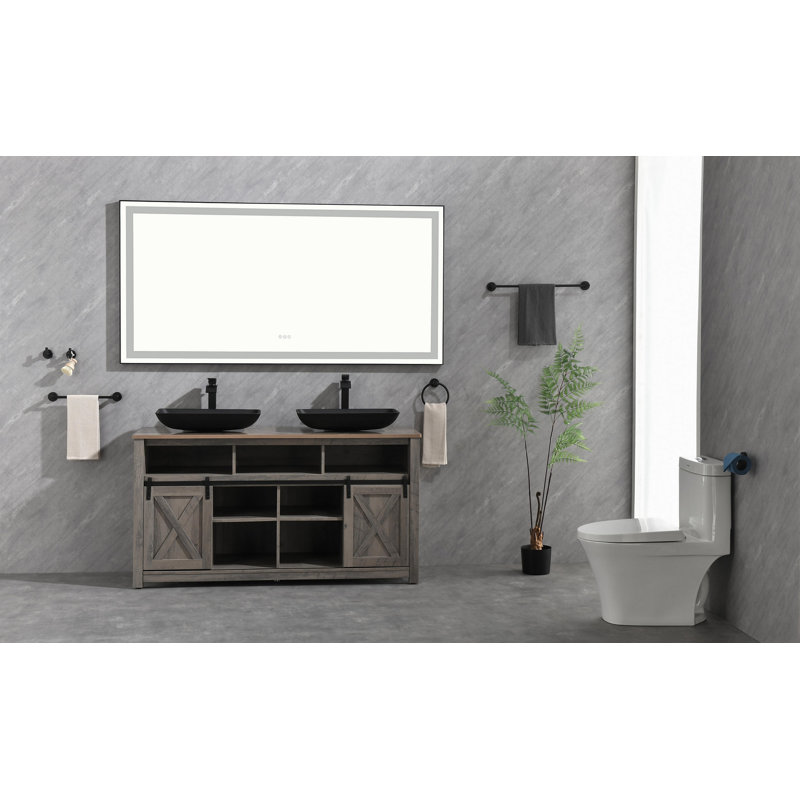 Miroir de salle de bain 72 po x 36 po à DEL avec cadre en aluminium, miroir de meuble-lavabo mural, antibuée, mémoire, 3 couleurs, réglable en continu