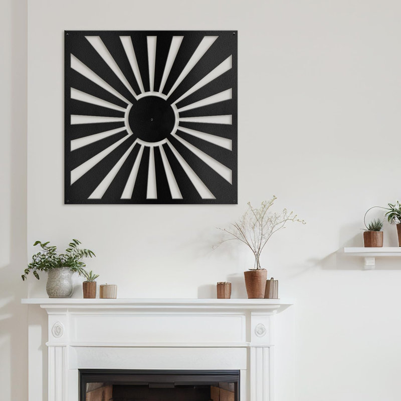 Décoration murale en métal Sun Ray Minimalist, H 24 po x l 24 po x P 0,05 po, Noir