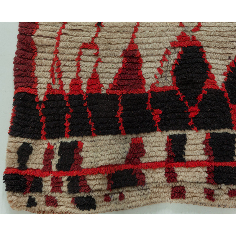 Tapis marocain rétro en laine noué à la main brun / mauve 2 pi 10 po x 6 pi 6 po Vintage