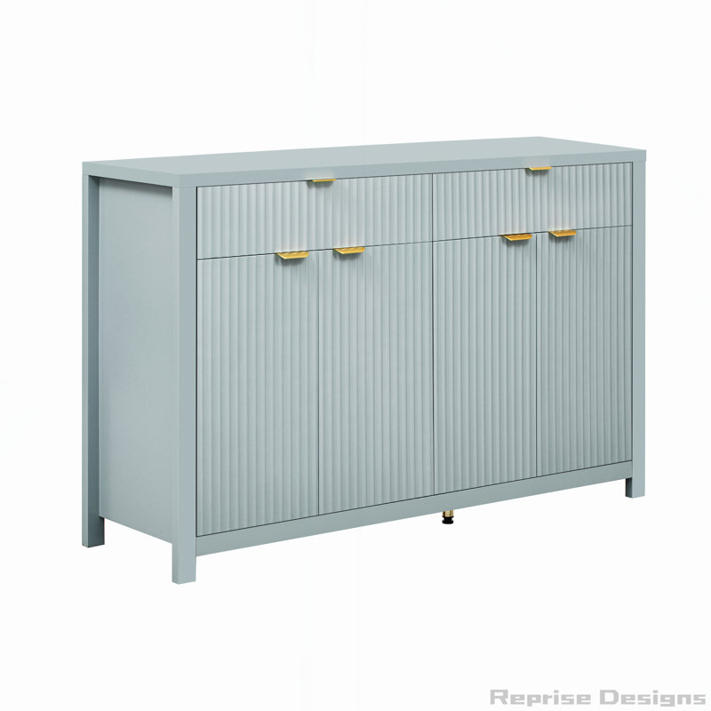 Buffet sophistiqué avec plusieurs options de rangement et design artistique, Blanc