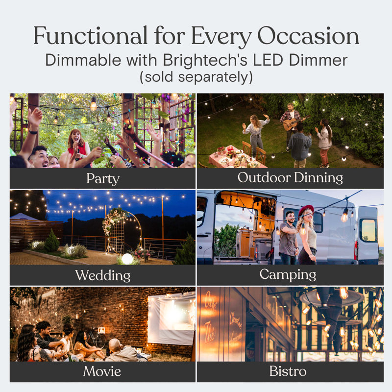 Ambience Pro 48 ft. Outdoor Plug-In LED String Lights with 15 Spiral Filament S14 Bulbs, 3 Lighting Modes, Weatherproof, Commercial-Grade Cord