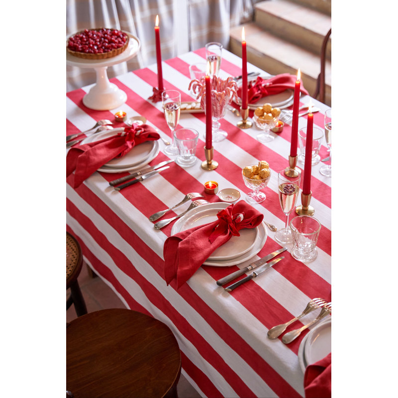 St. Tropez Handmade Striped Tablecloth, Red, 142" L x 71" W