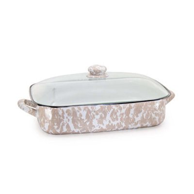 Golden Rabbit Enamelware -Black Swirl Pattern -16 x 12.5 x 4 Inch Roasting Pan Set