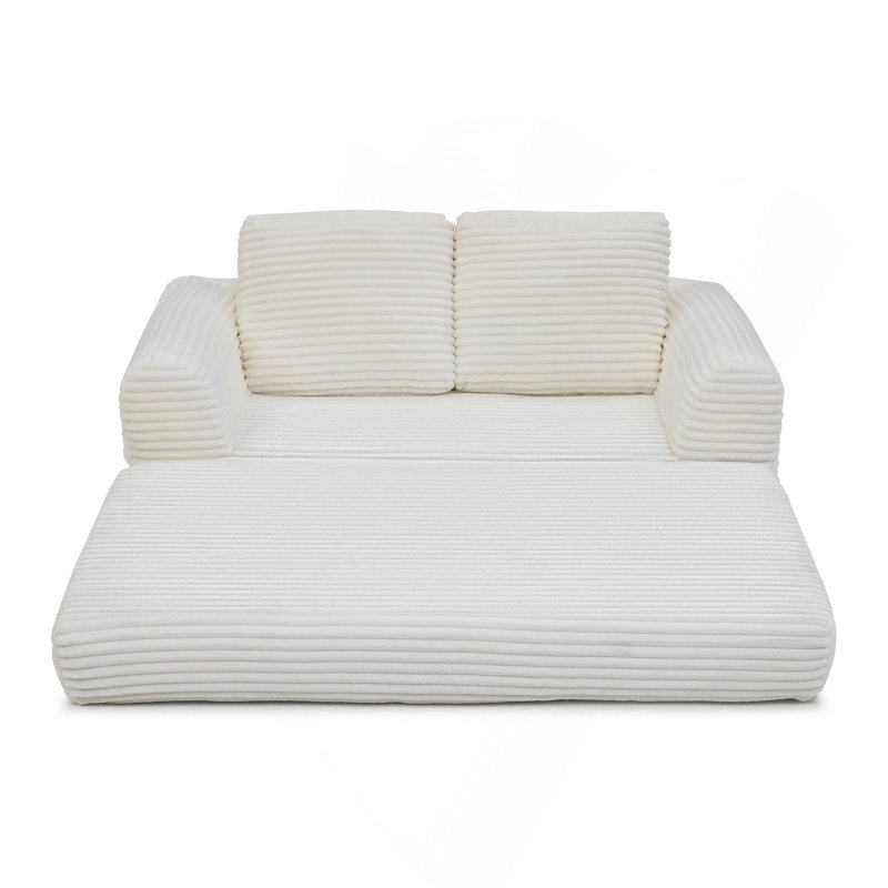 2-In-1 Folding Convertible Sofa Bed, Modern Corduroy Sleeper Couch With 2*Pillows, Futon Modular Upholstered Boneless Loveseat With Pull-Out Bed,Folding Floor Modular Couch For Living Room