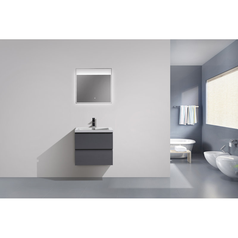 Base de meuble-lavabo simple 23,5 po mural seulement, Gris à haute brillance