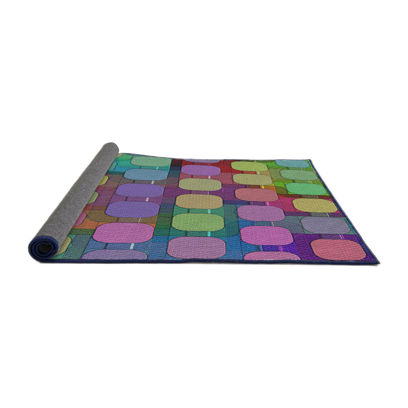 Tapis jaune/vert/rouge tissé à la machine, Rond 8 pi