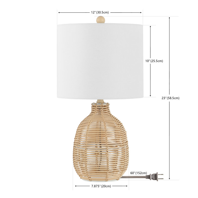 Robbin, 23 po, noir, lampe de table en rotin, Naturel clair