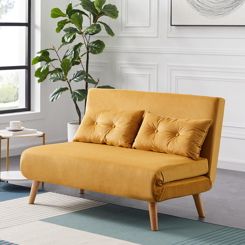 Donlon 2 Seater Velvet Sofa Bed, Mustard Velvet