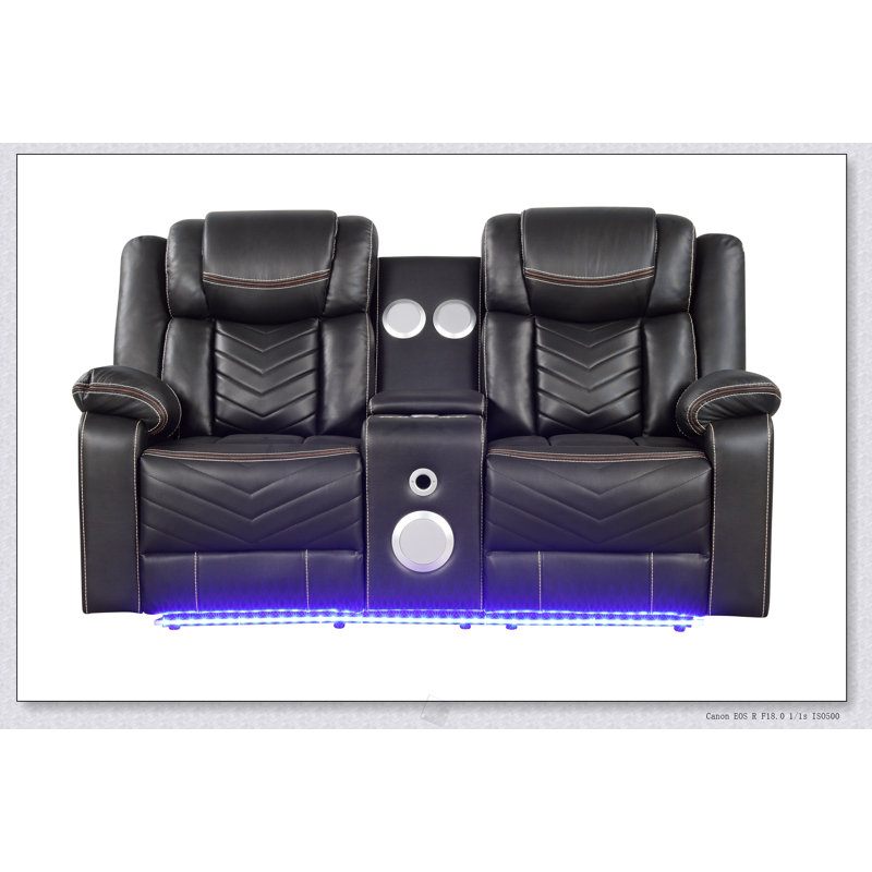 Causeuse inclinable électrique contemporaine à DEL avec console, rangement et haut-parleur Bluetooth pour un confort et un divertissement ultimes