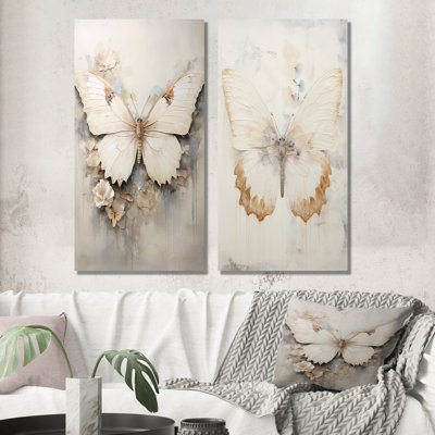 Minimalisme papillon beige - ensemble de 2 impressions sur toile papillon