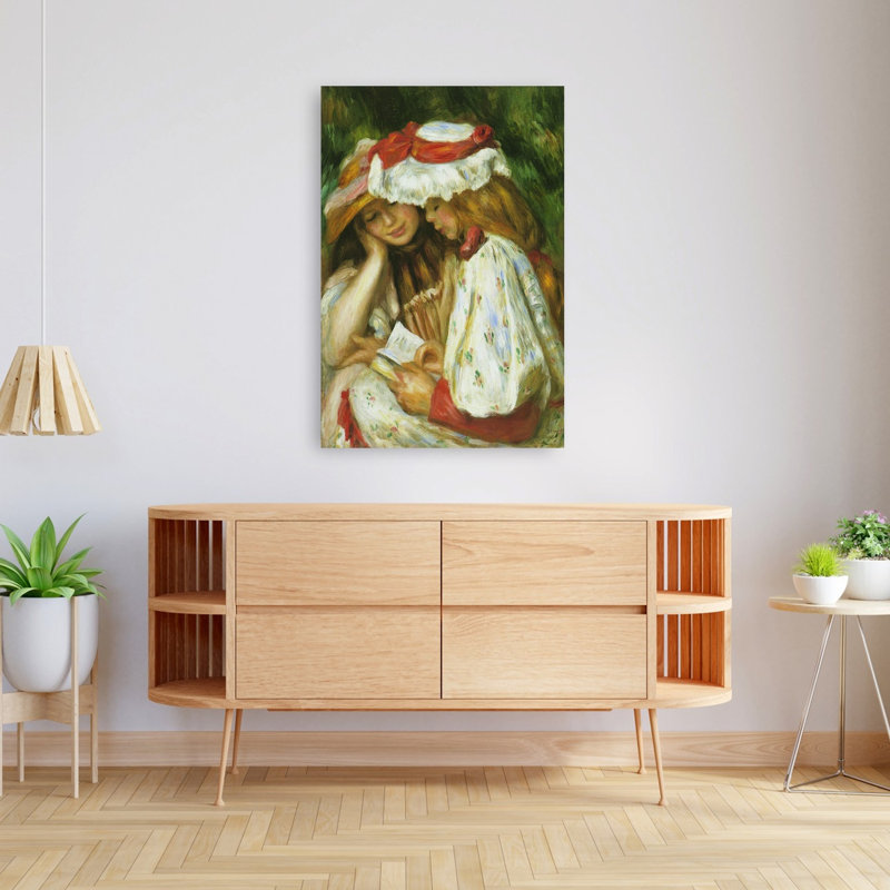 Deux filles lisant un classique de printemps contemporain, impression d'art mural, H 48 po x l 32 po