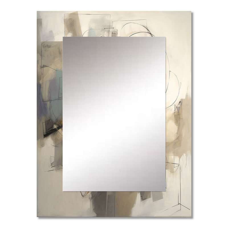 Grey Beige Geometric Blend II - Minimalism Decorative Mirror, Gray Wall Mirror, Printed Metal Art, 32" x 24"