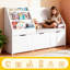 Bibliothèque pour enfants de 39 po de largeur avec coussin souple, 3 tiroirs, 3 tablettes, roues amovibles et rangement pour jouets